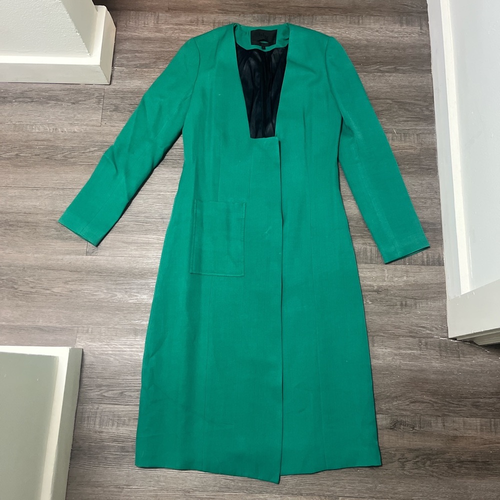 Behno New York collarless green trench coat